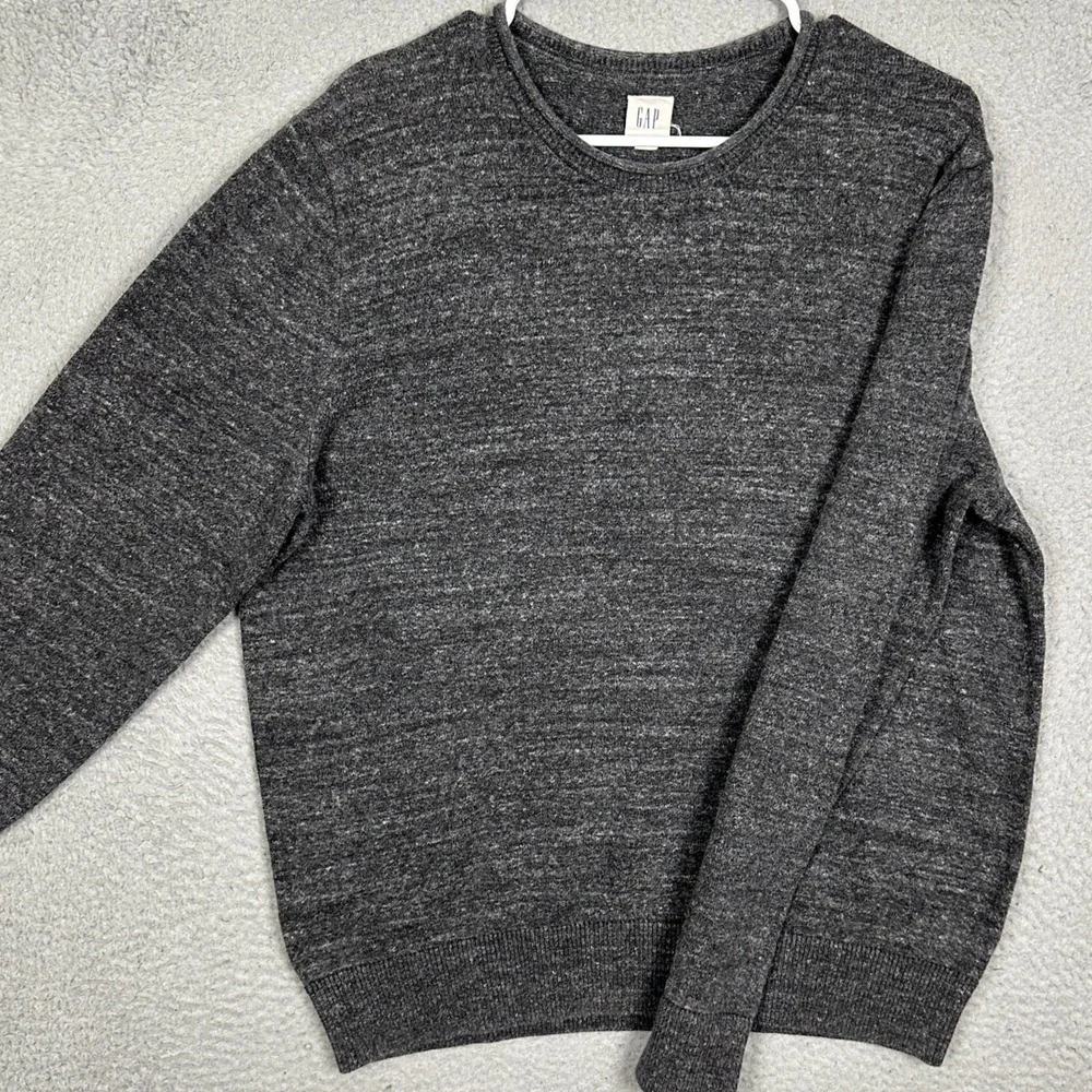 GAP Sweater Mens Large Charcoal Grey Marled Knit Roll Neck Pullover Long Sleeve